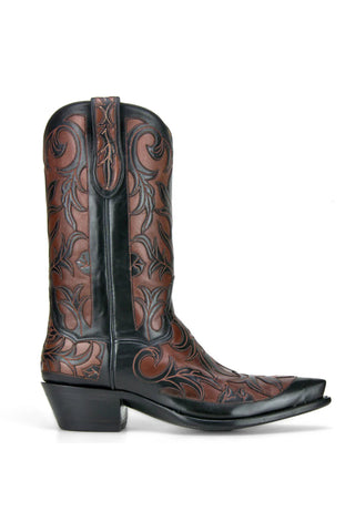 Men's Black & Brown Embroidered Western Cowboy Boots – Premium Leather