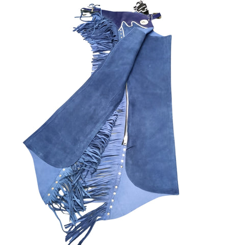 Premium Blue Suede Western Cowboy Chaps – Fringe Riding Chaps for Horse Riding & Rodeo Style