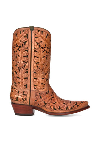 Men’s Fully Tooled Oak Leaf Cowboy Boots – Premium Calf Leather High Western Boots