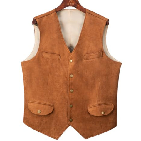 Men’s Tan Suede Cowboy Vest – Classic Western Waistcoat | Country Style Fashion