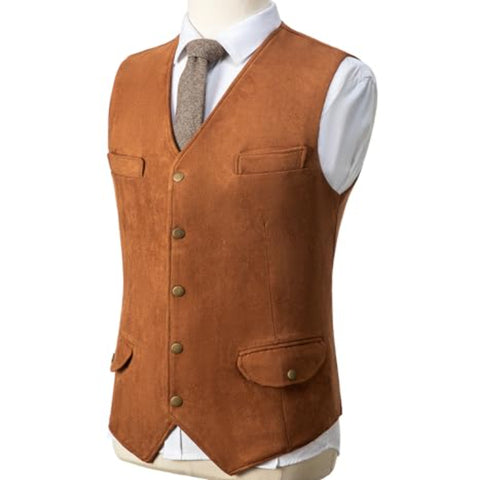 Men’s Tan Suede Cowboy Vest – Classic Western Waistcoat | Country Style Fashion
