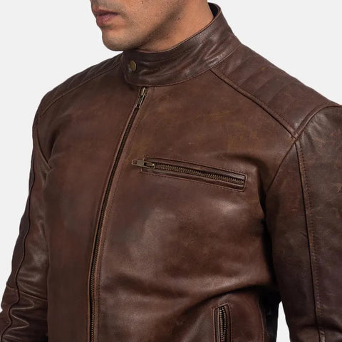 Men’s  Brown Leather Jacket – Soft Cowhide Biker jacket  Zip-Up | Premium Outerwear Gift
