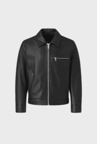 Men's Black Cow Leather Moto Jacket |  Biker Style Zip-Up | Handmade Genuine Leather Outerwear