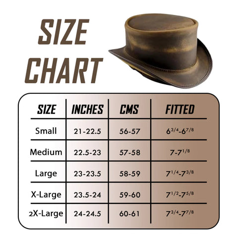 Distressed Brown Cowhide Top Hat Steampunk Gothic Biker Short Crown Shapeable Brim 
