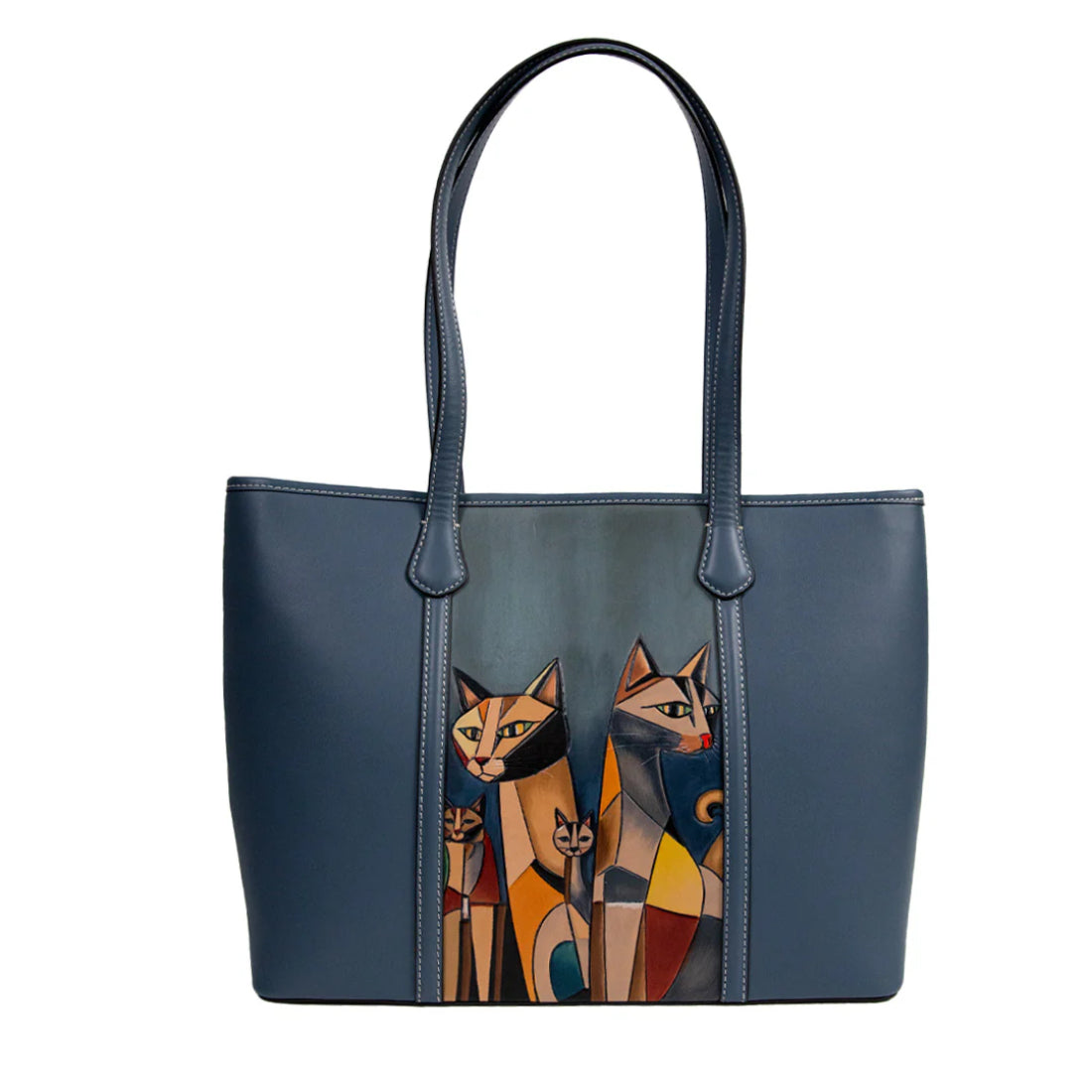Handmade Leather Carved Tote Bag – Artistic Deer Pattern Spacious Shoulder Tote