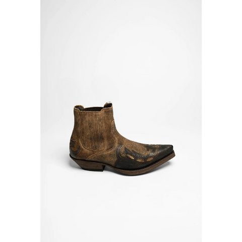 Men’s Distressed Brown Cowboy Boots – Western Embroidered Pointed-Toe Ankle Boots (UK)