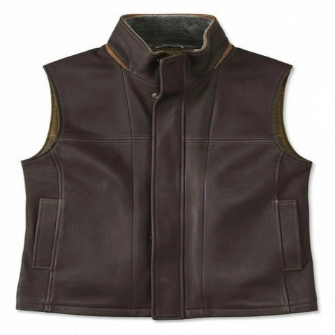 Men’s Dark Brown Genuine Leather Western Vest | Handmade Cowboy Waistcoat | Vintage Biker Style Outerwear