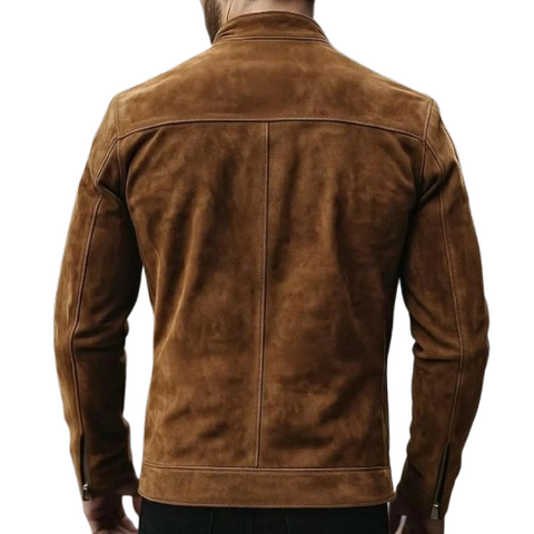 Men’s Handmade Classic Tan Suede Bomber Jacket | Slim Fit Genuine Leather Outerwear | Modern Minimalist Fall Fashion