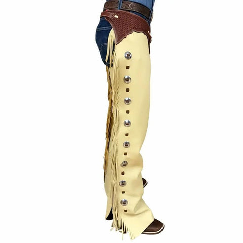 Premium Yellow Leather Western Cowboy Chaps – Durable Riding Chaps for Rodeo
