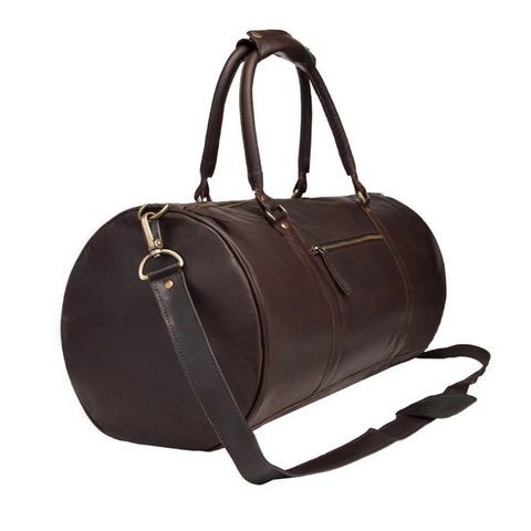 Dark Brown Full-Grain Leather Duffle Bag – Vintage Weekender Travel Holdall