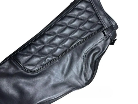 Men's Genuine Black Cowhide Leather Pants with Quilted Panels – Biker & Punk Style with All-Around Zipper Detail