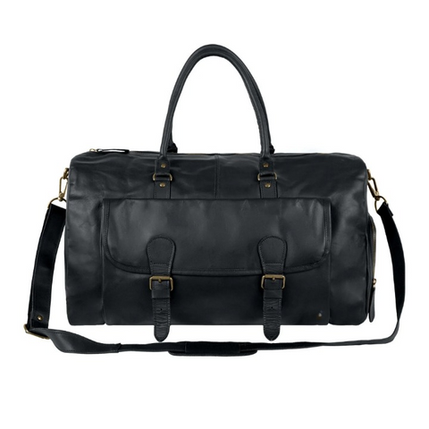 Black Full-Grain Leather Duffle Bag – Weekender with Shoe Compartment