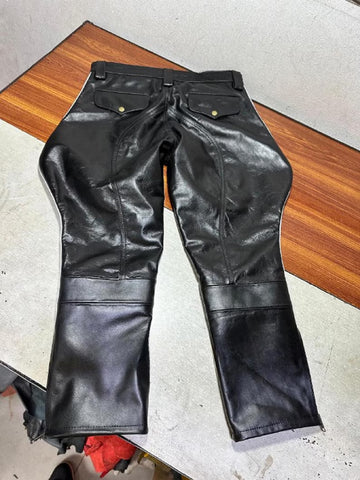 Men’s Black and White Leather Breeches – 100% Real Leather Jodhpur Pants – Stylish Biker or Equestrian Leather Trousers
