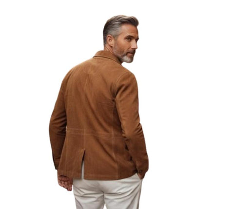 Men’s Brown Suede Leather Jacket | Classic Button-Up Outerwear | Genuine Suede Casual Fall Fashion for Modern Gentlemen