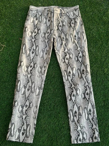 Bold Snake Print Real Leather Pants – High Waist Animal Print Trousers for Men – Unique Fashion Style – Great Gift for Him