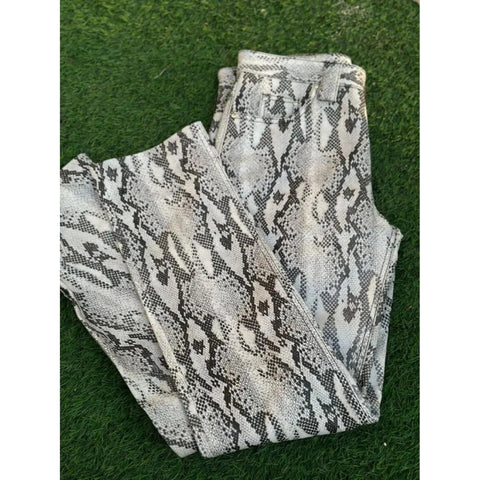 Bold Snake Print Real Leather Pants – High Waist Animal Print Trousers for Men Statement Style