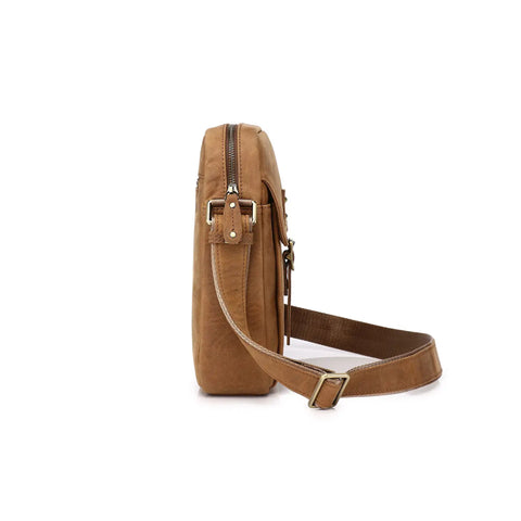 Trending Tan Crazy Horse Leather Crossbody Bag Unisex – Durable Vintage Side Bag