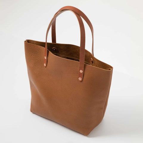 Brown Leather Tote Bag – Unisex Handmade Full-Grain Cowhide