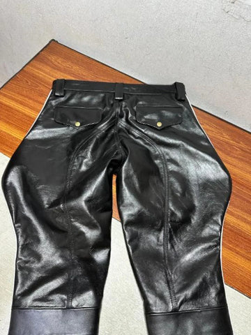 Men’s Black and White Leather Breeches – 100% Real Leather Jodhpur Pants – Stylish Biker or Equestrian Leather Trousers
