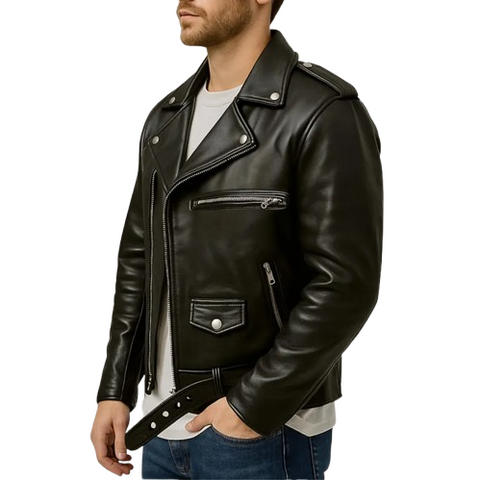 Men’s Black Biker Leather Jacket – Real Leather Café Racer Motorcycle Style