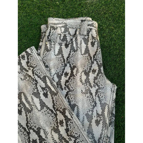 Bold Snake Print Real Leather Pants – High Waist Animal Print Trousers for Men Statement Style