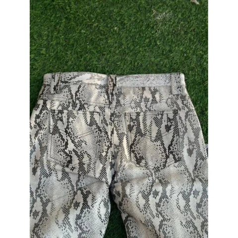 Bold Snake Print Real Leather Pants – High Waist Animal Print Trousers for Men Statement Style