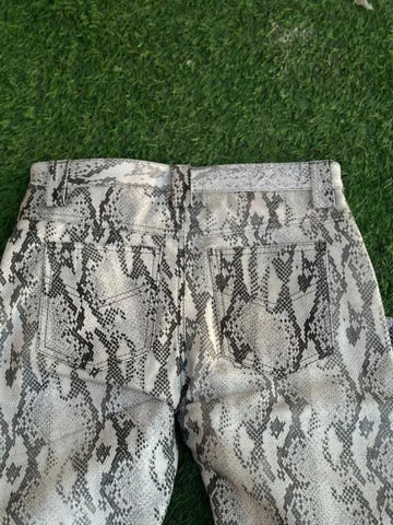 Bold Snake Print Real Leather Pants – High Waist Animal Print Trousers for Men – Unique Fashion Style – Great Gift for Him