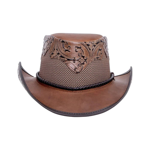 Men’s Leather Outback Hat – Genuine Cowhide with Breathable Mesh Crown