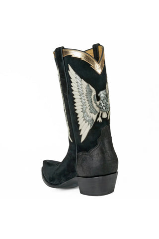 Men’s High Cowboy Boots – Pig suede Leather, Water & Stain Resistant with Eagle Inlay