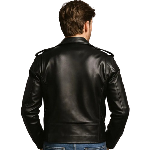 Men’s Black Biker Leather Jacket – Real Leather Café Racer Motorcycle Style