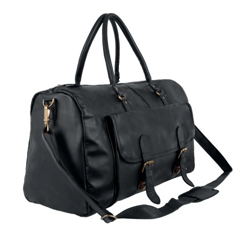 Black Full-Grain Leather Duffle Bag – Weekender with Shoe Compartment