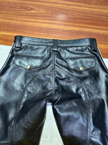 Men’s Black and White Leather Breeches – 100% Real Leather Jodhpur Pants – Stylish Biker or Equestrian Leather Trousers