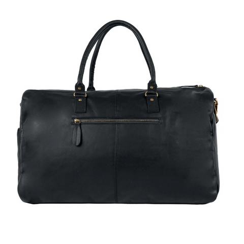 Black Full-Grain Leather Duffle Bag – Weekender with Shoe Compartment