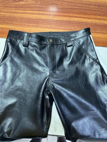 Men’s Black and White Leather Breeches – 100% Real Leather Jodhpur Pants – Stylish Biker or Equestrian Leather Trousers