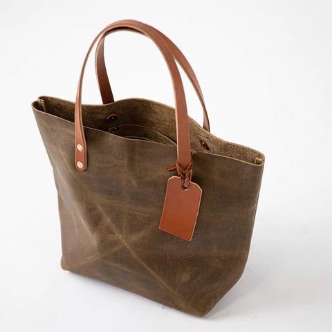 Olive Green Leather Tote Bag – Unisex Handmade Full-Grain Kodiak Leather Tote