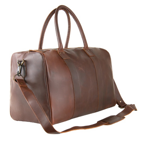 Men’s Brown Full-Grain Leather Duffle Bag – Vintage Weekender Holdall