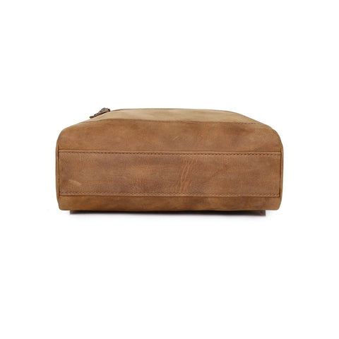 Trending Tan Crazy Horse Leather Crossbody Bag Unisex – Large Work Messenger Bag