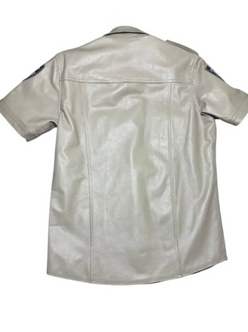 Men's Real Cowhide Leather Police Uniform Shirt – NYPD Style Short Sleeve Biker Patrol Shirt