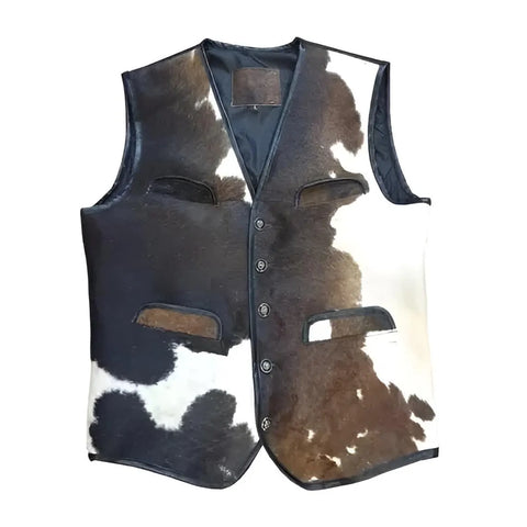 Men's Real Cowhide Leather Vest – Natural Hair-On Western Cowboy Style Waistcoat – Handmade & Unique Pattern Special Gift