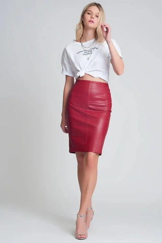 Genuine Leather Knee-Length Pencil Skirt