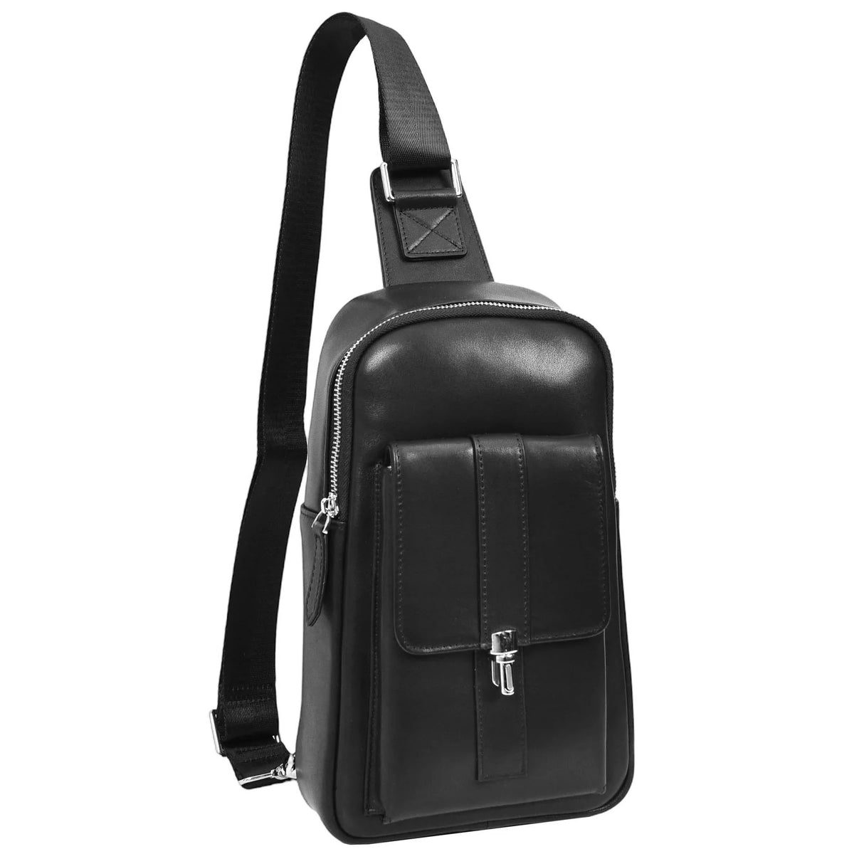 Genuine Leather Medium Chest Bag | Smith Black Crossbody Sling Bag