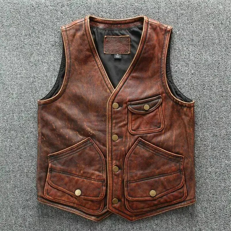 Genuine Leather Vest for Men – Handmade Cowhide Biker, Western & Steampunk Style
