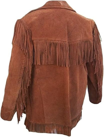 Men’s Brown Suede Western Cowboy Jacket with Fringe – Traditional Leather Coat | Classic Western Wear