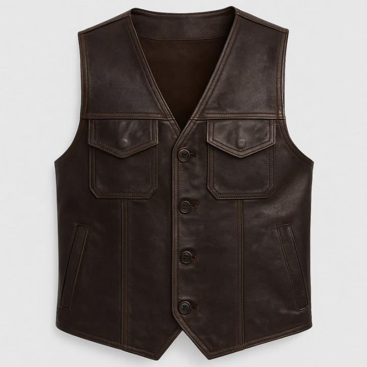 Handmade Real Leather Cowboy Vest for Men | Western Vintage Waistcoat 