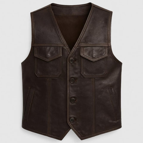 Handmade Real Leather Cowboy Vest for Men | Western Vintage Waistcoat 