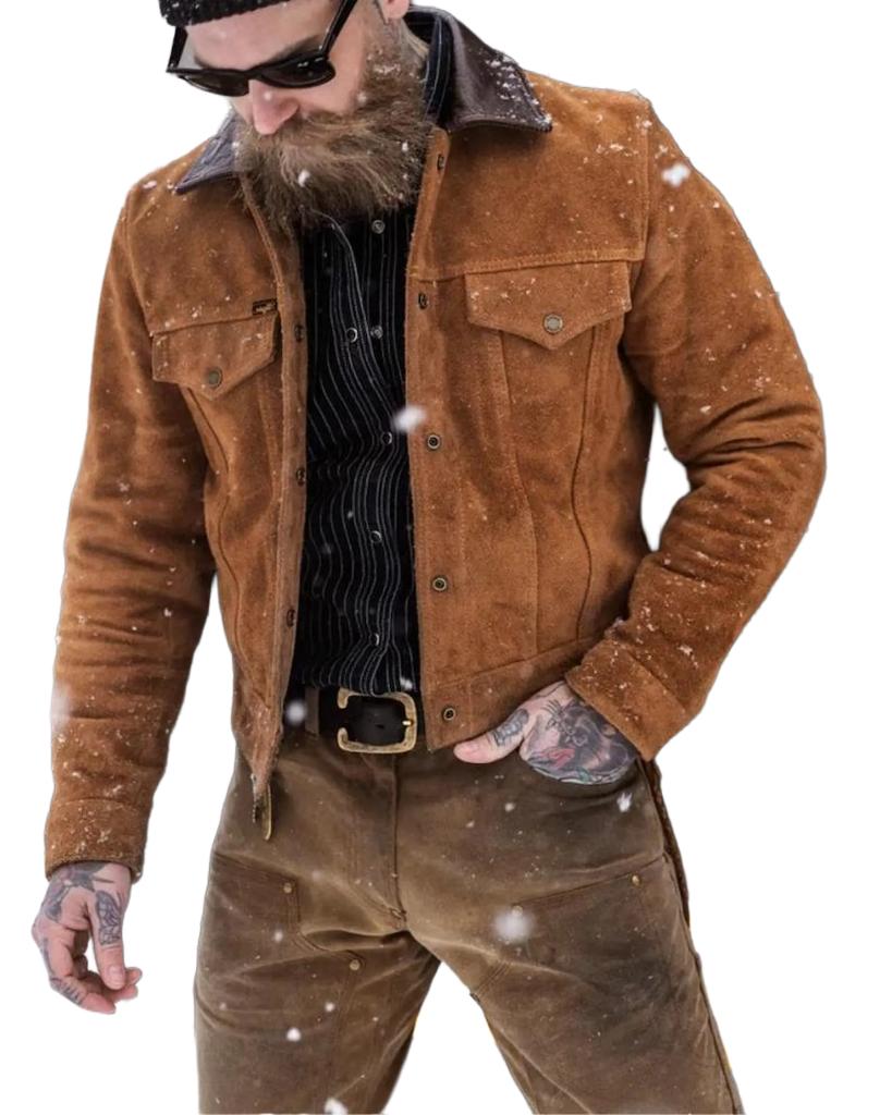 Handmade Suede Leather Trucker Jacket | American Western Vintage Men’s Outerwear