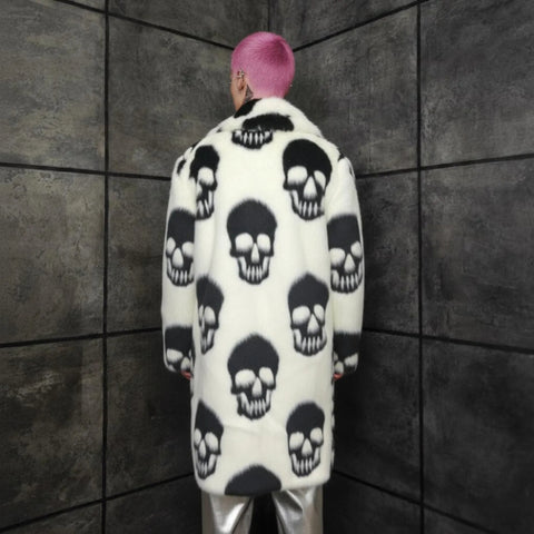 Trending Men’s Skull Faux Fur Coat – Bold Streetwear & Festival Coat