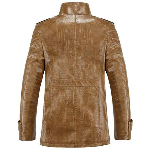 Men’s Tan Brown Leather Coat with Sherpa Fleece Lining – Warm Winter Coat