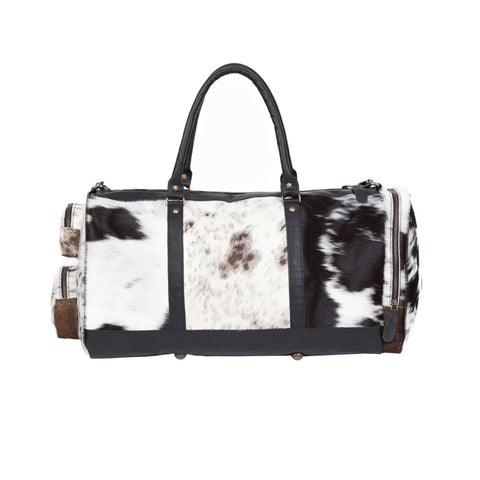 Trending Black & White Cowhide Duffle Bag | Men's Weekender Holdall