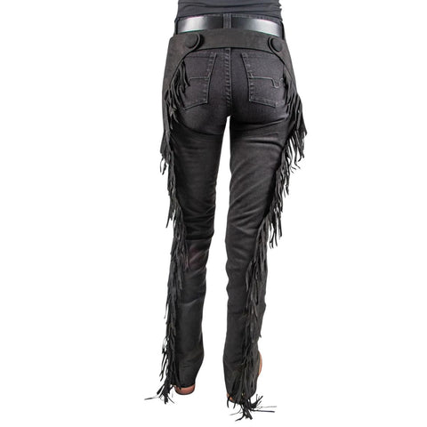 Premium Black Suede Western Show Chaps with Fringe